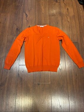 J. Lindeberg Men's Bright Orange V-Neck Sweater